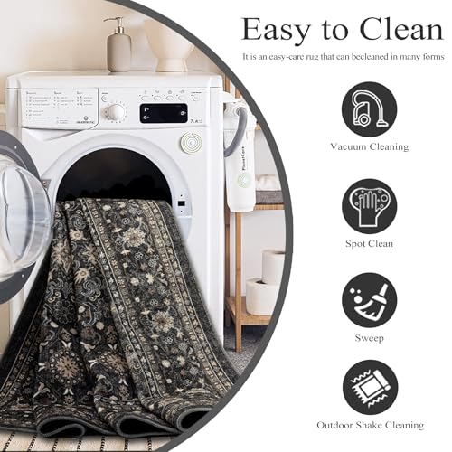 Ruaruarug Washable Area Rug Runner 2×6 for Kitchen Living Room Bedroom, Ultra Soft Non Slip Stain & Fade Resistant, Pet & Kids Friendly, Suitable for High Traffic Areas Easy to Clean, Black Grey