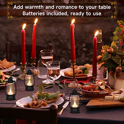 12Pcs Mini Lantern for Cowboy Halloween Christmas Wedding, Black 6" Candle Lantern with Flickering LED for Camping Western Party Decorations, Table Centerpiece, Hanging Lamp Ornaments Bulk