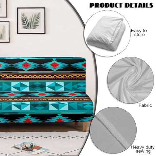 Western Aztec Futon Slipcover Aesthetic Armless Sofa Cover Washable Couch Slipcover Modern Home Decor Couch Covers for Sofa Furniture Protector