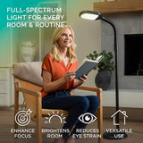 Verilux SmartLight Full Spectrum LED Modern Floor Lamp with Adjustable Brightness, Flexible Gooseneck and Easy Controls - Reduces Eye Strain and Fatigue - Ideal for Reading, Artists, Craft (Black)