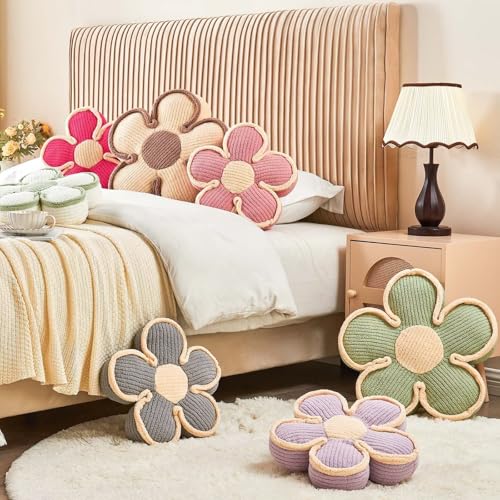 Kcvvcr Soft Flower Shaped Floor Cushion, Plush Decorative Throw Pillow, Cute Seating Cushion, Room Decor Plush Pillows for Sofa Couch Bed (13.7 Inch, White)
