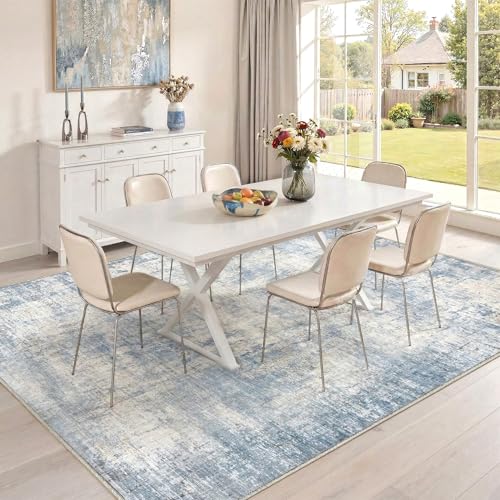 8x10 Area Rugs Washable Living Room Rug-No Slip Soft Carpets Modern Abstract Coastal Indoor Floor Stain Resistant Large Carpet for Bedroom Dining Room Farmhouse Nursery Home Office Blue