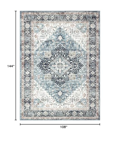 Area Rug 9×12, Large Vintage Boho Rug,Ultra-Soft Low Pile, Washable, Non Slip,Stain Resistant, Printed Carpet for Living Room Bedrooms Playroom Office Kitchen, Blue/Navy