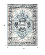 Area Rug 9×12, Large Vintage Boho Rug,Ultra-Soft Low Pile, Washable, Non Slip,Stain Resistant, Printed Carpet for Living Room Bedrooms Playroom Office Kitchen, Blue/Navy