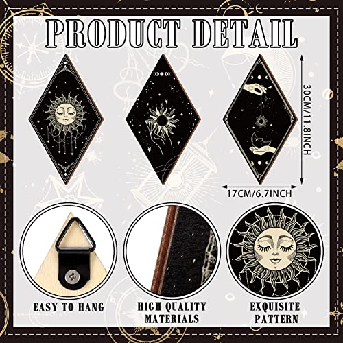 Sintuff 6 Pieces Gothic Wall Decor Boho Sun Moon Phases Wall Art Gothic Minimalist Stars Sun Hanging Wooden Home Decor Farmhouse Pediments for Gallery Living Bedroom Room(Boho)