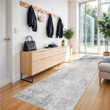 Washable 3x8 Hallway Runner Rug: Abstract Non Slip Rugs for Bedroom Grey