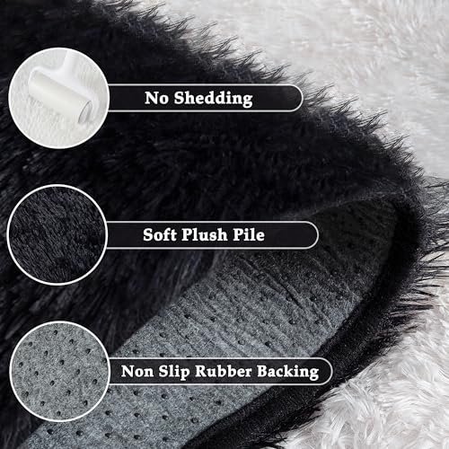 HUGEAR Checkered Rug 5x8 Living Room Black White Modern Shag Rug Soft Fluffy Washable Indoor Carpet Fuzzy Vacuumable Rugs for Bedroom Home Decor Non Slip