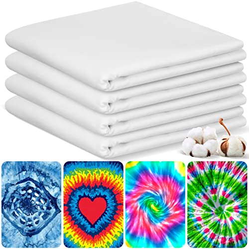 Tudomro 4 Pack White Cotton Tapestry for Tie Dyeing Large Blank Plain Backdrop Perimeter Stitching DIY Hanging Wall Tapestry for Bedroom Living Room Craft Decor(59 x 91 Inch)