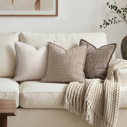 MIULEE Slubby Textured Decorative Throw Pillow Covers Oatmeal 20x20