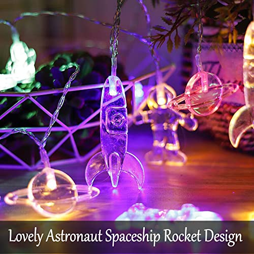 Fielegen 20 LED Children's Room LED String Light Astronaut Spaceship Rocket Outer Space Room Decor Holiday Party Lights for Kids Bedroom Decor, Children Birthday Party Holidays Wall Decorations