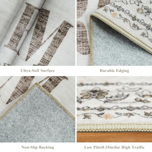 20"x60" Non-Slip Laundry Room Rug: Stain and Water Resistant Washable Laundry Mat - Durable Light-Weight Runner Farmhouse Home Decor - Soft Low-Pile Carpet for Laundry Bathroom Washroom 20"x60" Beige