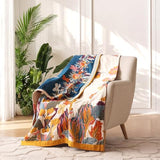LUTBM Boho Throw Blanket for Couch 100% Cotton Soft Breathable Butterfly and Floral Embroidery Summer Throw Blanket,50"x60" All Season Reversible Throws for Sofa Chair Bohemian Decor for Livingroom