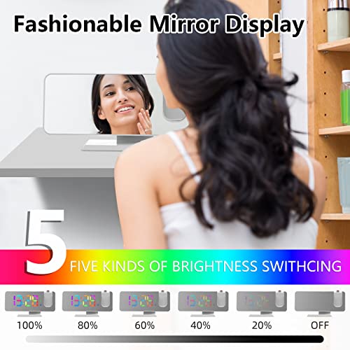 Projection Alarm Clock for Bedrooms Ceiling,7.3" Digital Clock Large Display Mirror Screen,11 Colors RGB Clock with 180° Rotatable Projector,5 Auto Dimmer,12/24h, Snooze,Dual Alarm