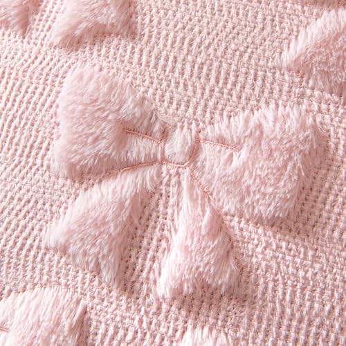 MIULEE Light Pink Bow Pillow Covers Coquette Room Decor Aesthetic Set of 2 Spring Decorative Cute Girl Soft Plush Faux Pillowcase for Preppy Room Decor Bedroom Couch,18x18 Inch