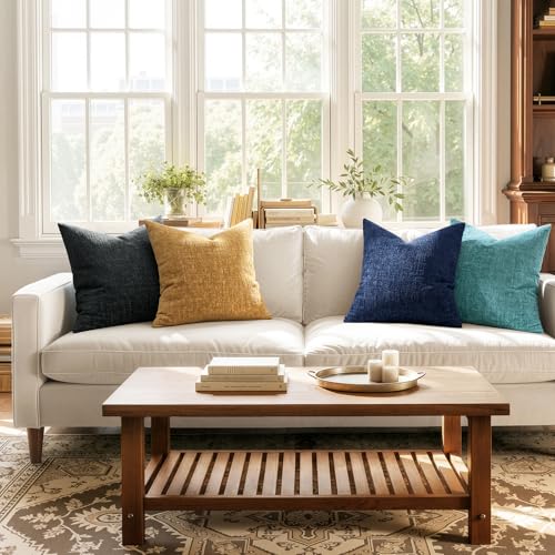 MIULEE Decorative Throw Pillow Covers 18x18 Pack of 2 Navy Blue Couch Pillow Covers Soft Cozy Textured Chenille Pillowcases for Home Decor Sofa Living Room Cushion Bedroom