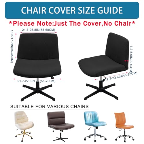 Vanity Chair Cover Criss Cross Chair Cover Waterproof and Elastic Armless Chair Slipcover Armless Chair Covers Office Chair Covers (Black,Just The Cover,No Chair)