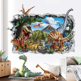 decalmile 3D Dinosaur Wall Stickers Large Dino Crack Hole Dinosaur Animals Volcano Wall Decals Boys Room Baby Nursery Kids Bedroom Wall Decor