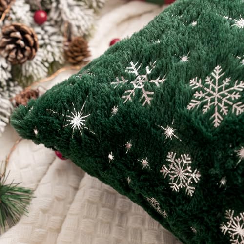 MIULEE Christmas Decorations Pillow Covers 20x20 Green Silver Snowflake