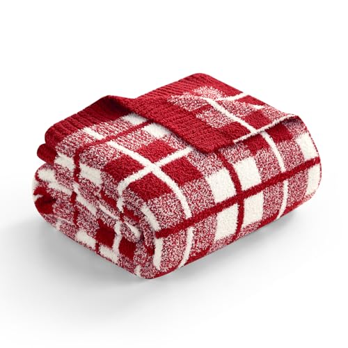 Snuggle Sac Red Checkered Throw Blanket for Couch, Super Soft Cozy Warm Christmas Red Blankets, Reversible Buffalo Plaid Microfiber Throws for Sofa Bed, Red Plaid, 50x60 Inches