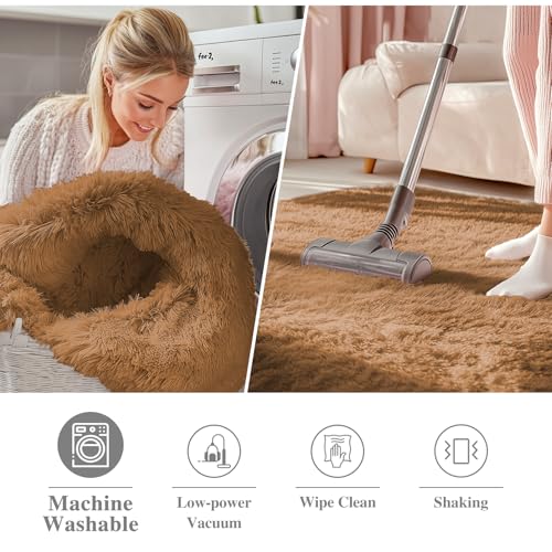 OLANLY Khaki Round Rugs for Bedroom - Machine Washable, 9 ft Circle Area Rugs for Living Room, Soft and Fluffy Shaggy Carpet for Teen Girl and Boys, Nursery Rooms, Dorms, Home Decor Aesthetic