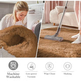 OLANLY Khaki Round Rugs for Bedroom - Machine Washable, 9 ft Circle Area Rugs for Living Room, Soft and Fluffy Shaggy Carpet for Teen Girl and Boys, Nursery Rooms, Dorms, Home Decor Aesthetic
