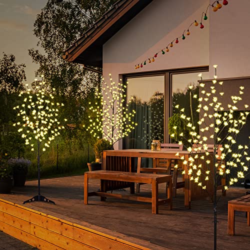 Lightshare Set of 3 LED Cherry Blossom Trees, 4FT 5FT and 6FT Lighted Artificial Trees for Decoration Inside and Outside, Home Patio Wedding Festival Christmas Decor