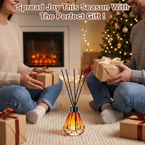 8 Pcs Sizes Reed Diffuser Set with 40 Sticks, Brown Fragrance Glass Diffuser Bottles with Lids for Home Oil Fragrance Decoration Girl Women Gift (60ML)