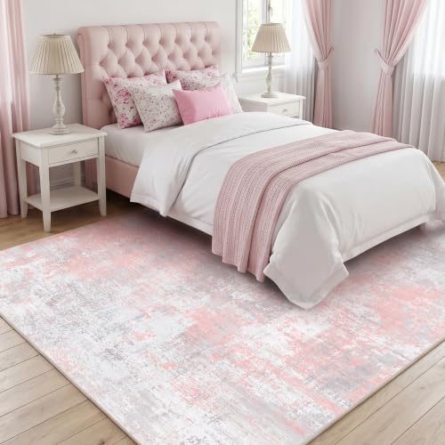 Fixwal Washable 6x9 Area Rug for Bedroom, Non-Slip, Gray/Pink