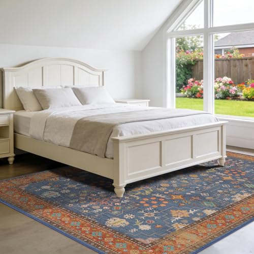 4x6 Area Rug for Bedroom WashableCarpet (Indigo Terracotta)