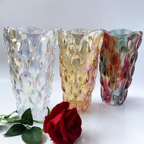Heavy Flower Glass Vase Thickened 3.5lb 9.5inch Sparkle vase Bohemian Style, for Centerpieces,Kitchen,Office, Wedding,Perfect Home Decor Glass Vase (Purple Light)