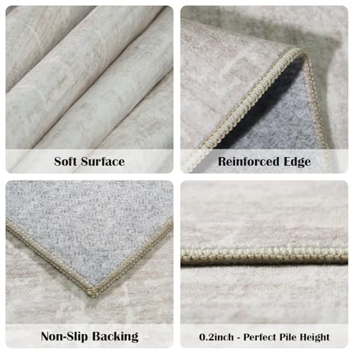 3x7 Washable Kitchen Runner Rug: Abstract Soft Neutral Carpet BeigeGray