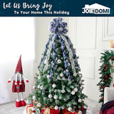 JOIEDOMI 45 Inch Christmas Tree Topper Wreath Bow, Blue and Silver Ribbon Ornaments with Snowflakes and Glitter, Large Gift Decor for Xmas Holiday Themed Decoration Home Parties Wedding