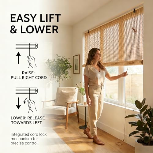 Bamboo Blinds for Interior Windows, Custom Bamboo Shades for Indoor Windows, Roller Shades for Indoor Window and Outdoor Patio, Decks, Porches, Backyards