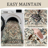 Washable 6x9 Area Rug, Blue Vintage Floral Non-Slip for Living Room Bedroom