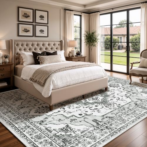 8x10 Washable Area Rug for Living Room, Light Grey