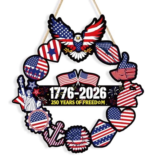 250 Anniversary Door Wreath Decorations Wooden American Patriotic Hanging Sign 4th of July Independence Day Ho
