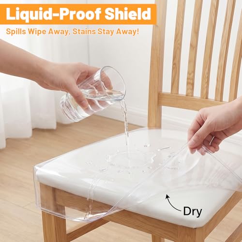 6 Pack Clear Plastic Dining Chair Covers – Heavy-Duty PVC Seat Protectors, Waterproof & Scratch Resistant, 20" x 16" x 4" Fits Most Standard Chairs with Hook and Loop Closure