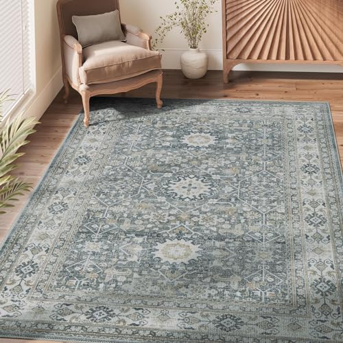 jinchan 6x9 Vintage Floral Area Rug, Washable Non Slip, Gray Multi