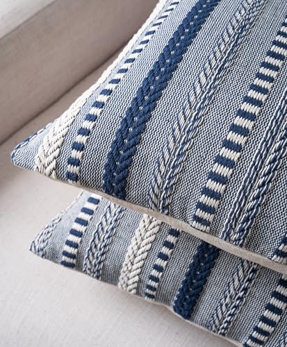 Cethom Boho Throw Pillow Covers 18x18 Inch Set of 2, Farmhouse Decorative Couch Pillow Cases, Navy Blue Accent Pillows of Bed, Sofa Bedroom Living Room Home Decor Cushion Cover