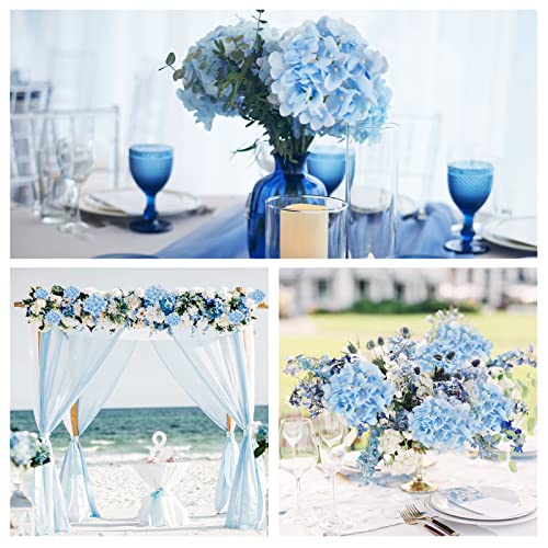 JPSOR 40pcs Artificial Hydrangea Silk Flower Heads with Stems, Fake Flowers for Wedding Centerpiece Home Garden Party Decoration (Blue)