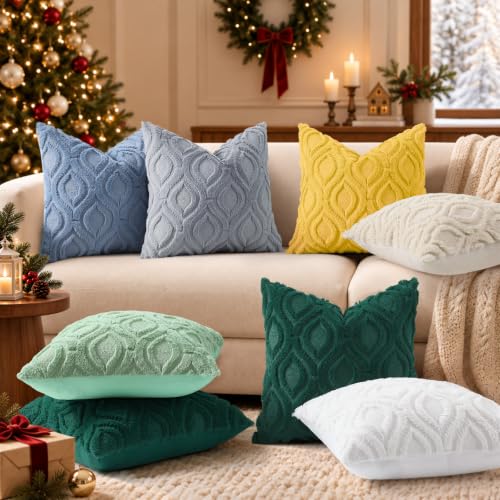 decorUhome Faux Fur Plush Soft Beige Throw Pillow Covers 26x26 Set of 2