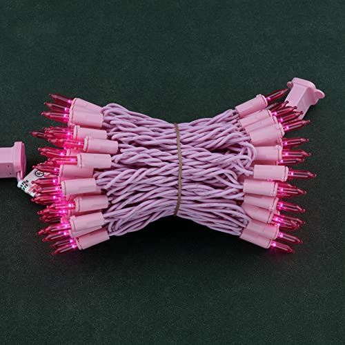 YULETIME 100 Pink LED Christmas Lights, 33 ft Pink Wire UL String Light | Stay Lit, End-to-End Connectable, UL Certified, Commercial Grade, 1-Strand 100 Lights, 4" Spacing