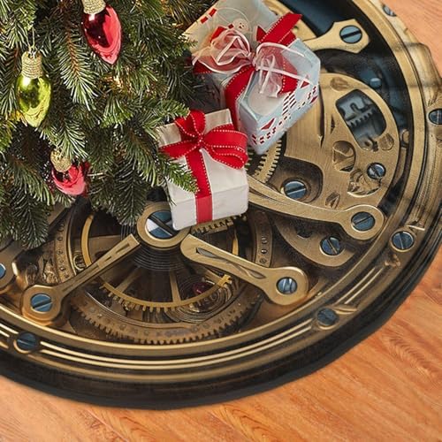 Cool Steampunk Gears Christmas Tree Skirt 36" Soft Plush Christmas Tree Cover Christmas Decorations Farmhouse Thick Rustic Xmas Tree Skirt for Holiday Party Christmas Tree Decorations