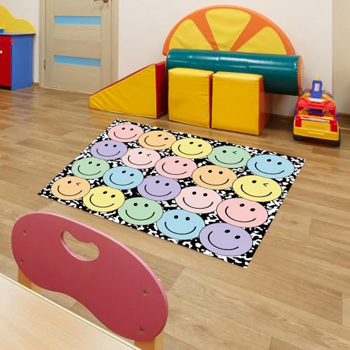 JarThenaAMCS 3.3 x 4 Ft Smile Face Area Rug Large Emotion Mat Colorful Composition Non-Slip Soft Fluffy Mental Health Floor Carpet for Back to School Living Bedroom Playroom