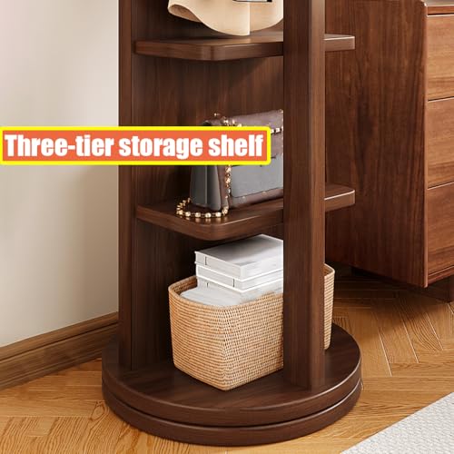 Bear-Shaped Full-Length Floor Mirror with Coat Rack & Storage Shelf, 36x166cm, 360° Rotating, Durable Thickened Solid Wood (Walnut) - Cute Home Decor Accent