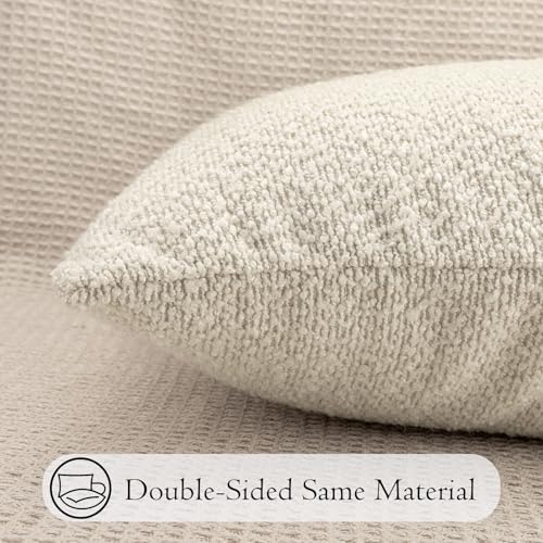 JoraLion 14x36 inch Boucle Lumbar Pillow Cover, Cream Woven Texture Neutral Long Pillow Cover Breathable Cushion Case for Couch Sofa Bed Living Room Home Decor (Cover Only)