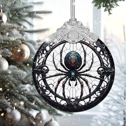 2026 Ornaments for Christmas Tree, Zmoicky Stained Glass Hanging Ornament, Christmas Ornaments Clearance, Gift Exchange Ornament, Bauble Present - Spider