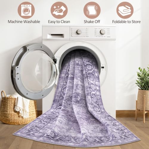 8x10 Area Rugs Washable Vintage Boho Large Living Room Rug Purple