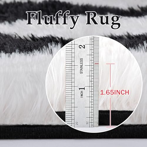 HUGEAR Checkered Rug 5x8 Living Room Black White Modern Shag Rug Soft Fluffy Washable Indoor Carpet Fuzzy Vacuumable Rugs for Bedroom Home Decor Non Slip