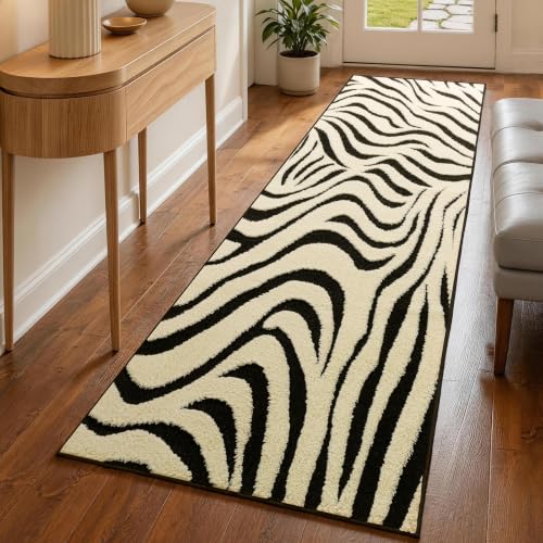 Zebra Hallway Runner Rugs 2×8: Modern Washable Non Slip Kitchen Rug